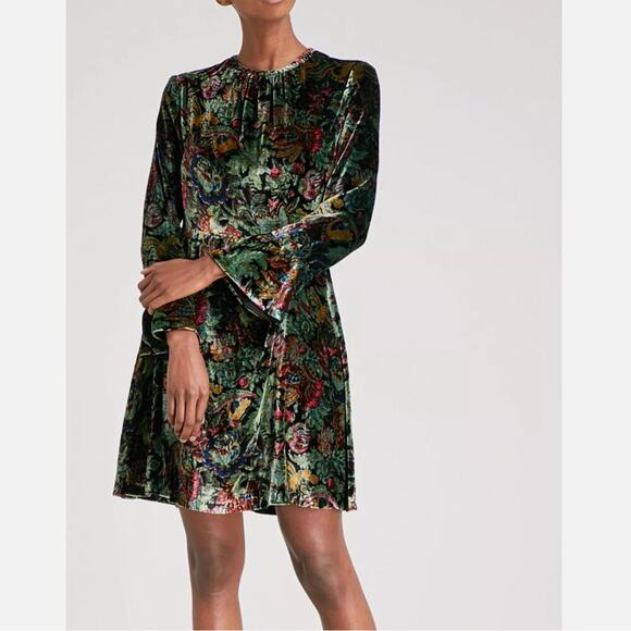 Sandro Swana Floral Velvet Long Sleeve Mini Dress - Picture 1 of 12